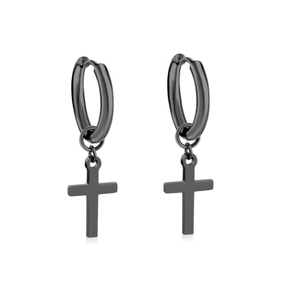 European And American Fashion Stainless Steel Ear Clip Temperament Men's And Women's Cross Earrings-Jewearrings