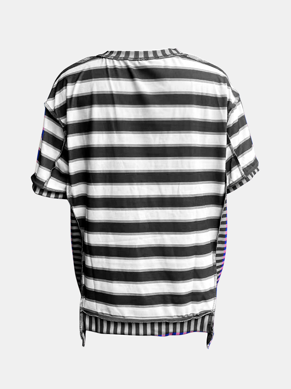 Full Size Contrast Stitching Striped Round Neck T-Shirt-Jewearrings