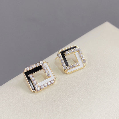 S925 Silver Needle Temperament Simple Mother-of-pearl Micro-inlaid Zircon Earrings-Jewearrings