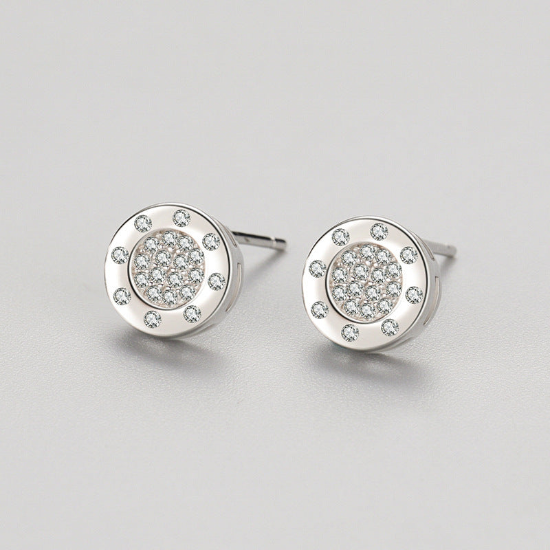 S925 Sterling Silver Micro Set Simple Round Stud Earrings-Jewearrings