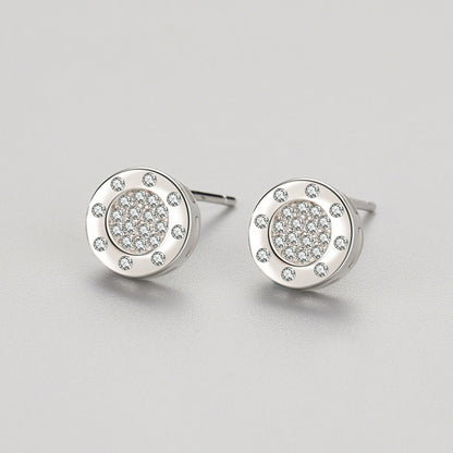 S925 Sterling Silver Micro Set Simple Round Stud Earrings-Jewearrings