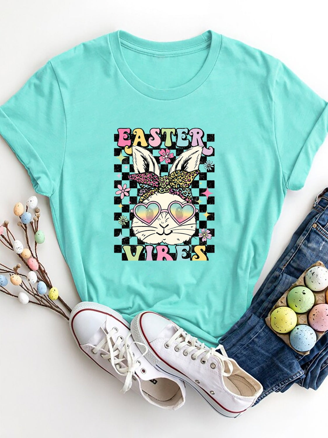 EASTER VIBES Round Neck Short Sleeve T-Shirt-Jewearrings