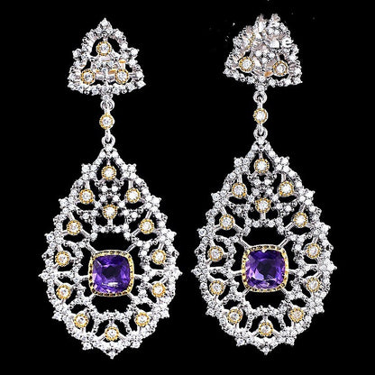 Luxury 925 Silver Plated Natural Amethyst Drop Earrings-Jewearrings