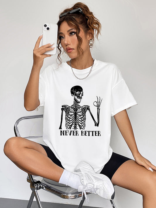 Round Neck Short Sleeve Never Better Graphic T-Shirt-Jewearrings