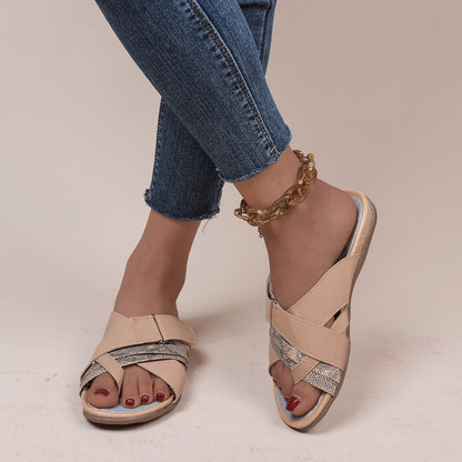 Crisscross PU Leather Open Toe Sandals-Jewearrings