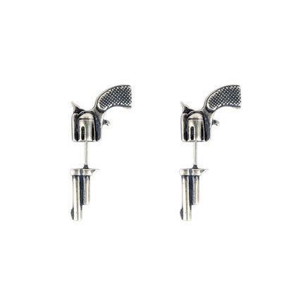 Sterling Silver Three-dimensional Miniature Pistol Earrings-Jewearrings