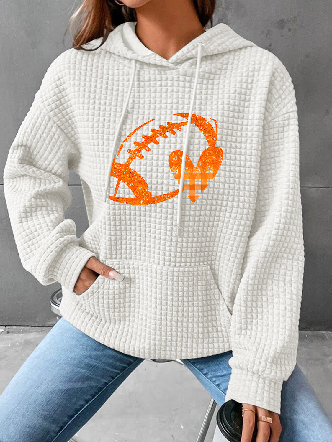 Full Size Football Graphic Drawstring Hoodie-Jewearrings