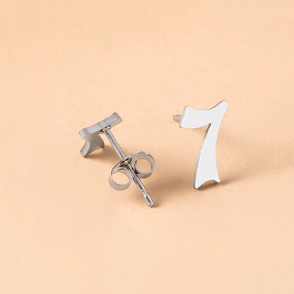 Silver Color Digital Number 7 Stainless Steel Stud Earrings-Jewearrings