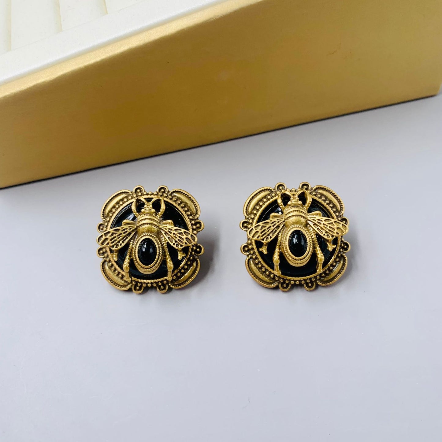 Vintage Gold Plated Black 925 Silver Pin Earrings-Jewearrings