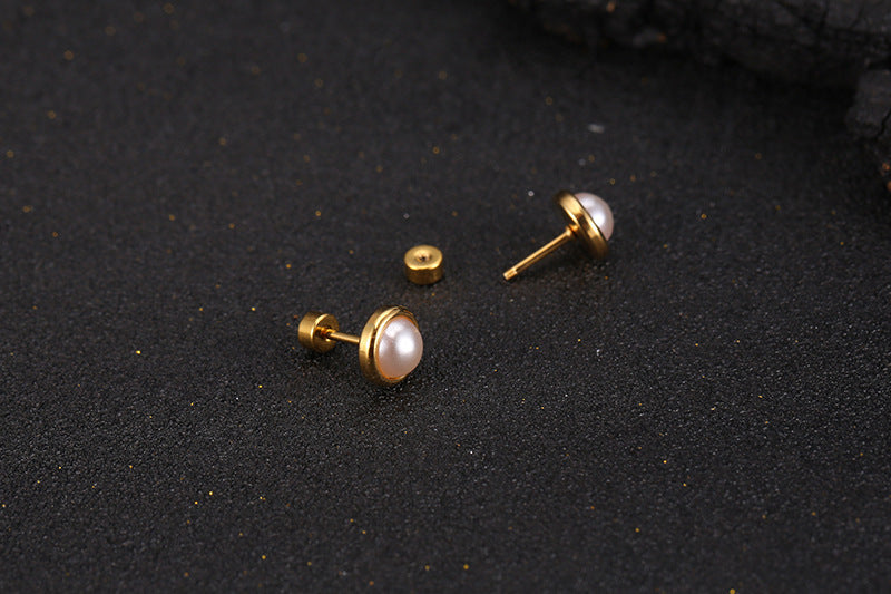 Ladies Simple Retro Small Pearl Earrings-Jewearrings