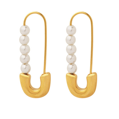 Vintage Style Paper Clip Pearl Earrings-Jewearrings