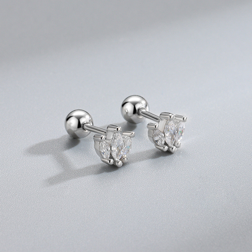 Women's Simple Sterling Silver Screw Pattern Flower Earrings-Jewearrings