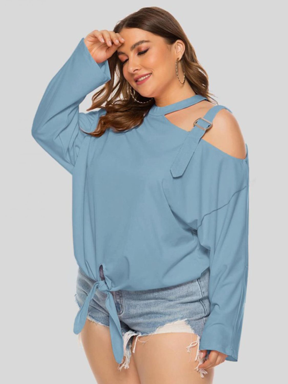 Plus Size Cold-Shoulder Tied Top-Jewearrings