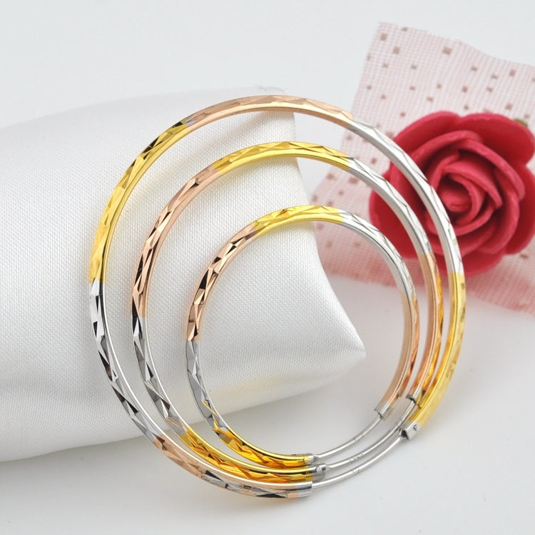 Tri-color Silver Earrings Female 925 Sterling Silver Color Gold-plated Ear Hoop Earrings-Jewearrings