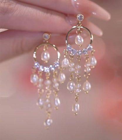 Women's Fashion Natural Pearl Tassel Earrings-Jewearrings