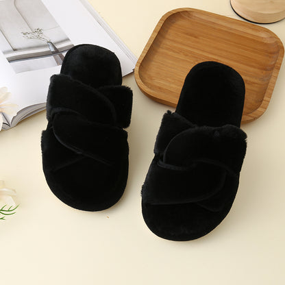 Faux Fur Twisted Strap Slippers-Jewearrings