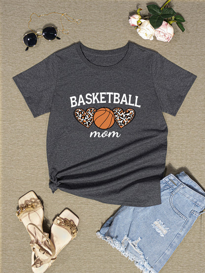 BASKETBALL MOM Round Neck Short Sleeve T-Shirt-Jewearrings