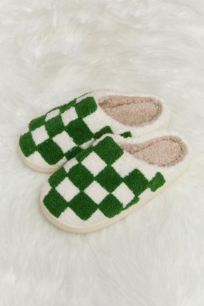 Melody Checkered Print Plush Slide Slippers-Jewearrings