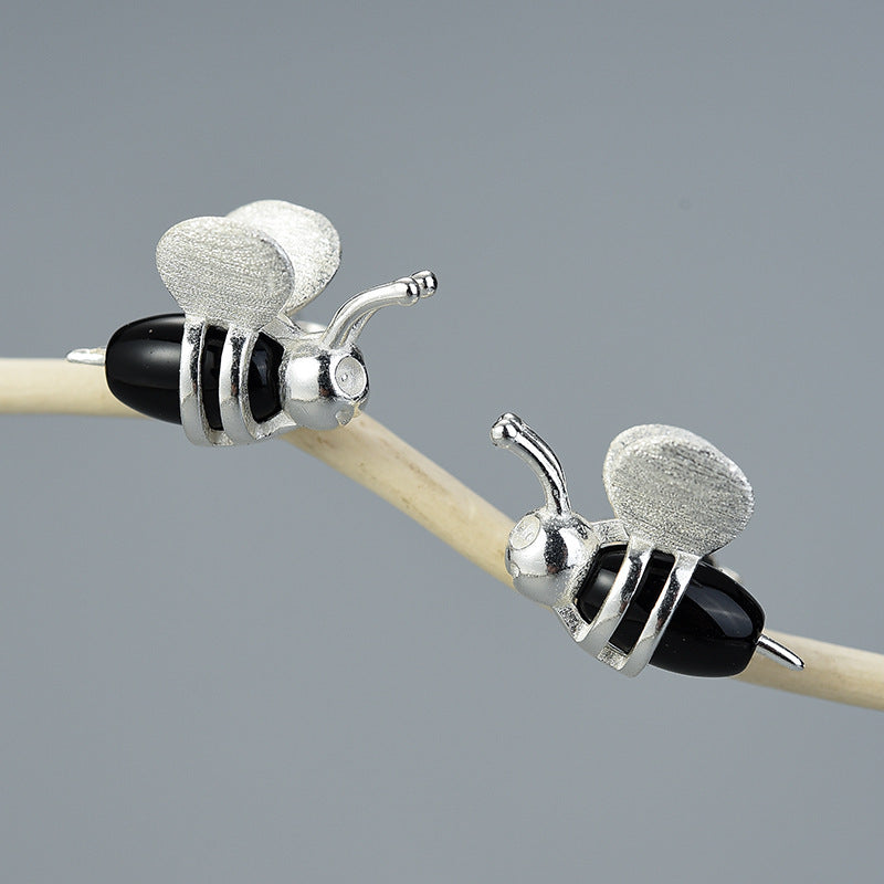 Unique Insect Delicate Bee Sterling Silver Stud Earrings-Jewearrings