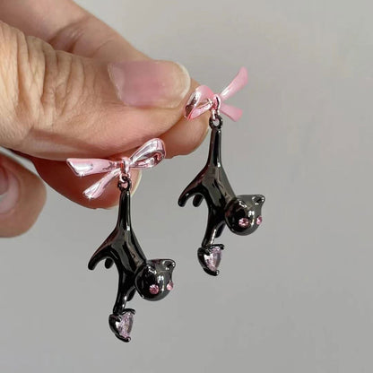 Fashion Black Cat Bow Earrings Female-Jewearrings