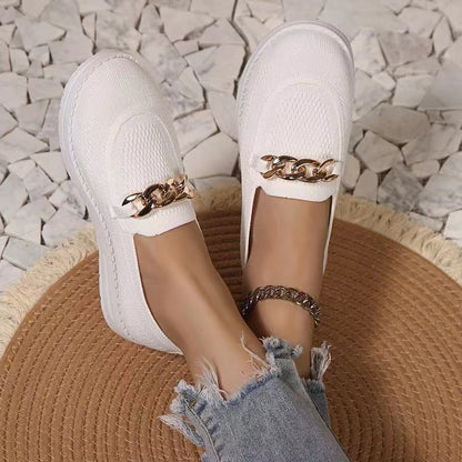 Chain Trim Round Toe Slip-Ons-Jewearrings