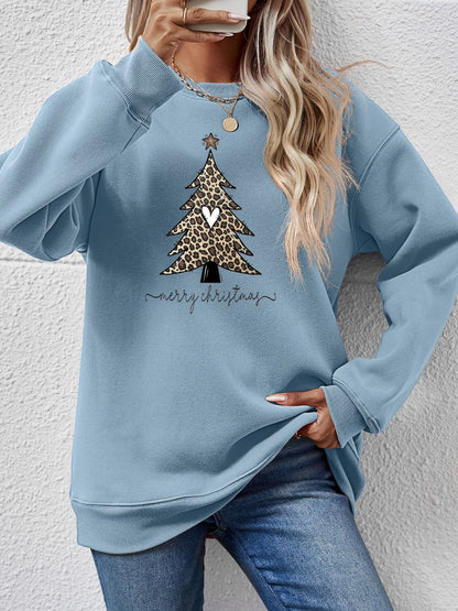 Christmas Tree Graphic Long Sleeve Sweatshirt-Jewearrings