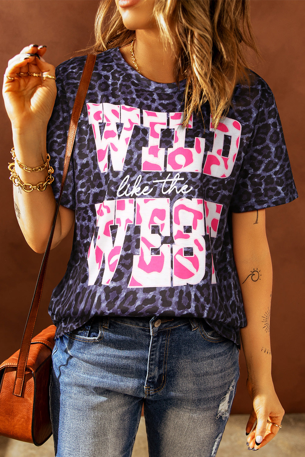 Slogan Graphic Leopard Tee-Jewearrings