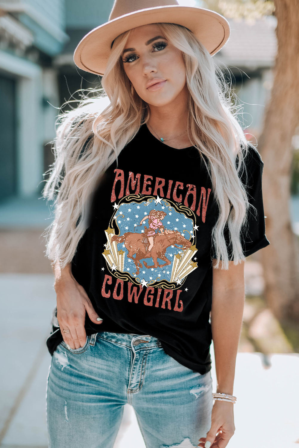 AMERICAN COWGIRL Graphic Short Sleeve Tee-Jewearrings