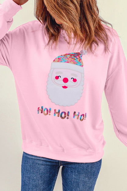 Sequin Santa Graphic Round Neck Sweatshirt-Jewearrings