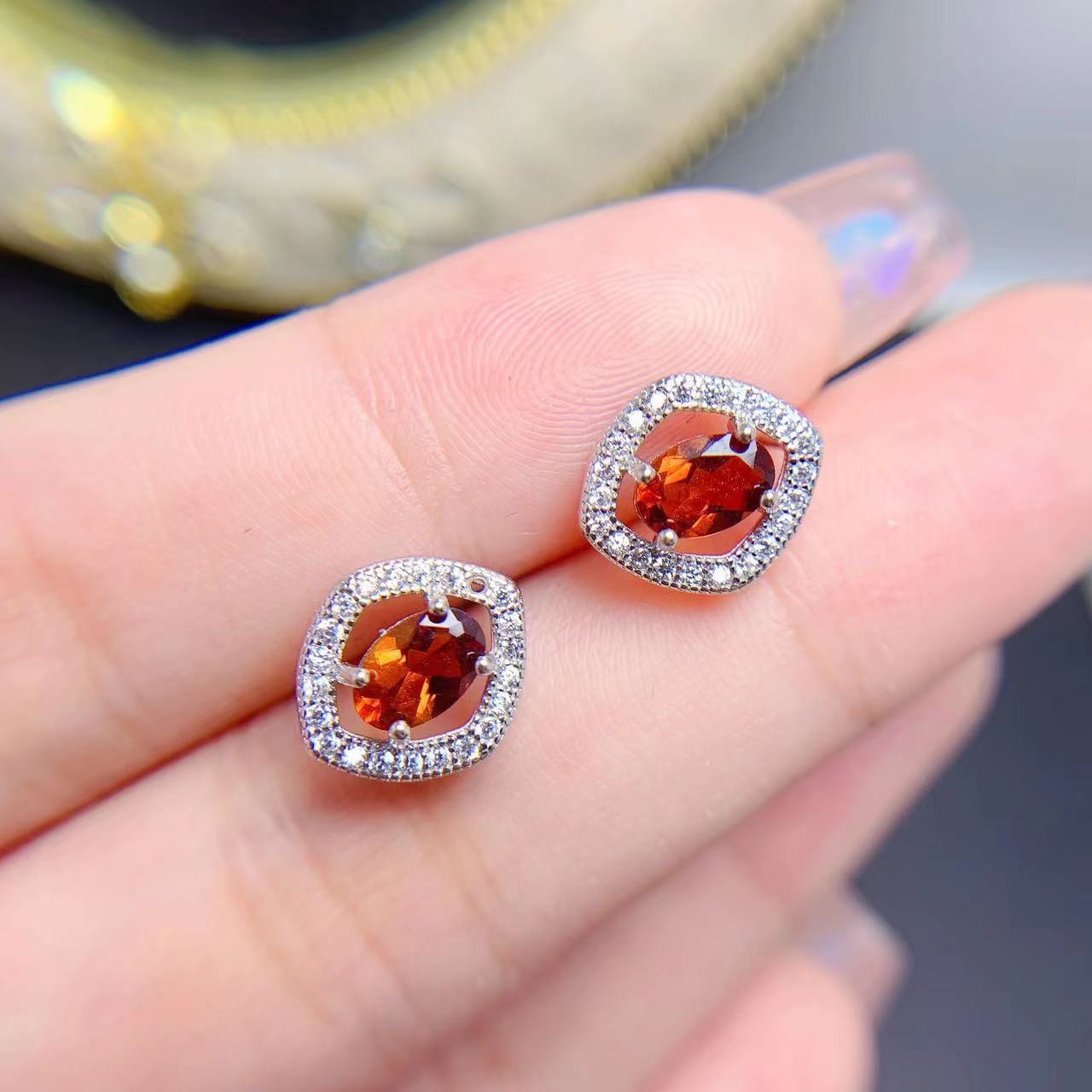 Natural Citrine Stud 925 Silver Retro Colored Gems Ornament Crystal Accessories Stud Earrings-Jewearrings