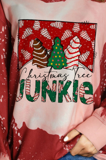 CHRISTMAS TREE JUNKIE Round Neck Long Sleeve Sweatshirt-Jewearrings