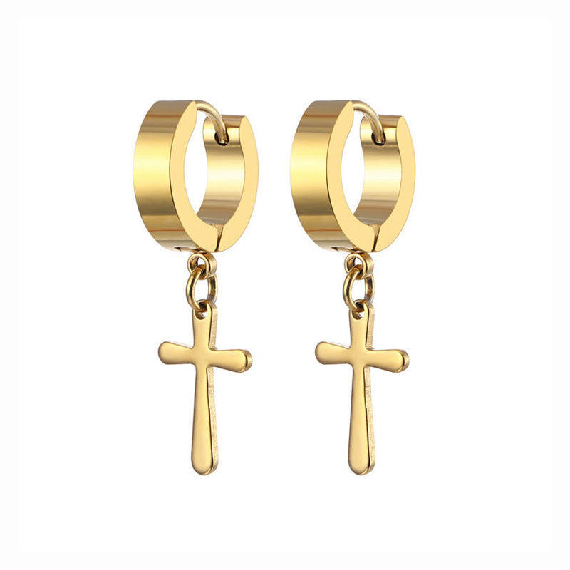 Fashion Cross Pendant Drop Earrings For Men-Jewearrings