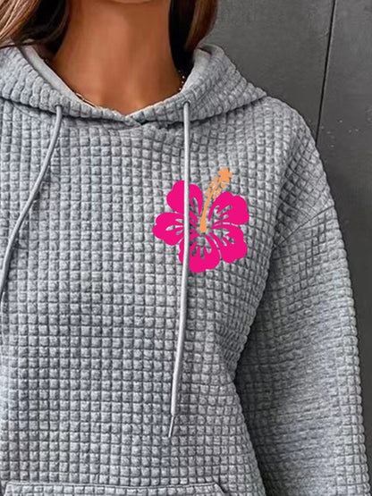 Full Size Flower Graphic Textured Hoodie with Pocket-Jewearrings