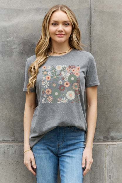 Simply Love Full Size Flower Graphic Cotton Tee-Jewearrings