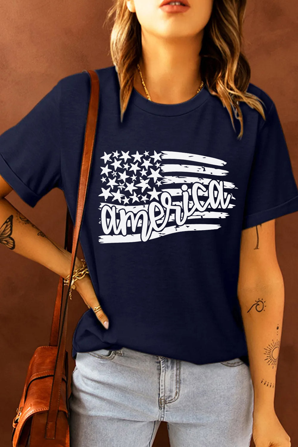 AMERICA US Flag Graphic Tee-Jewearrings