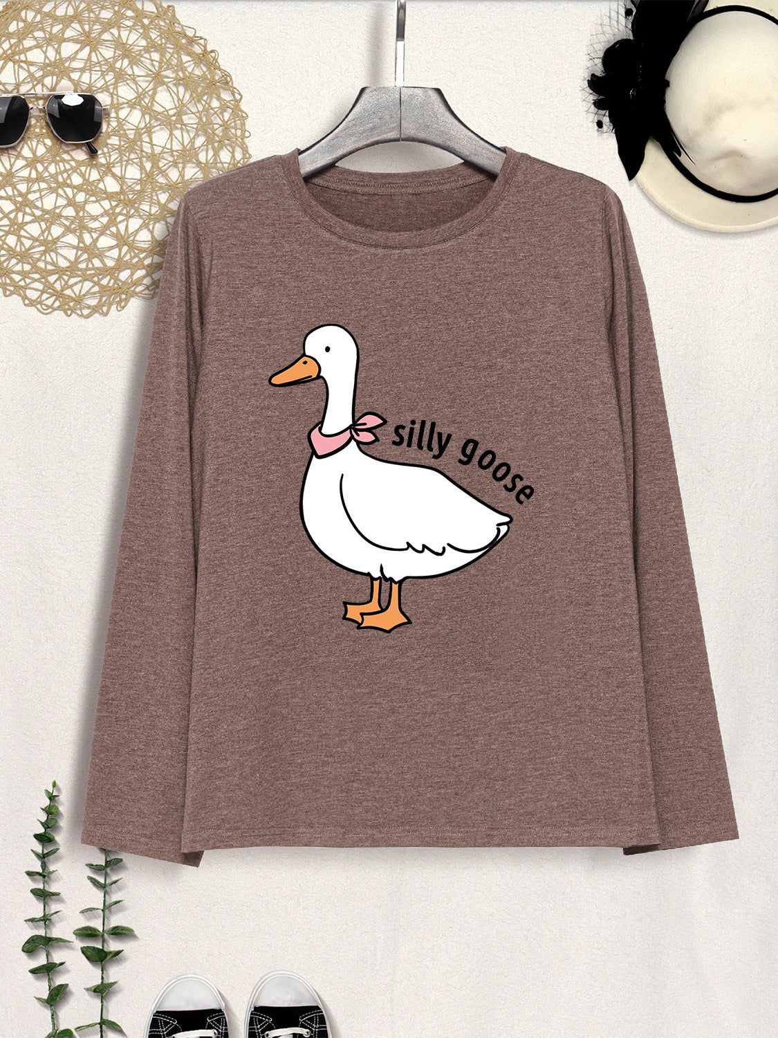 Goose Graphic Round Neck Long Sleeve T-Shirt-Jewearrings