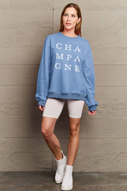 Simply Love Full Size CHAMPAGNE Graphic Long Sleeve Sweatshirt-Jewearrings