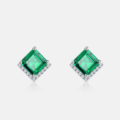 Women's Retro S925 Silver Emerald Stud Earrings-Jewearrings