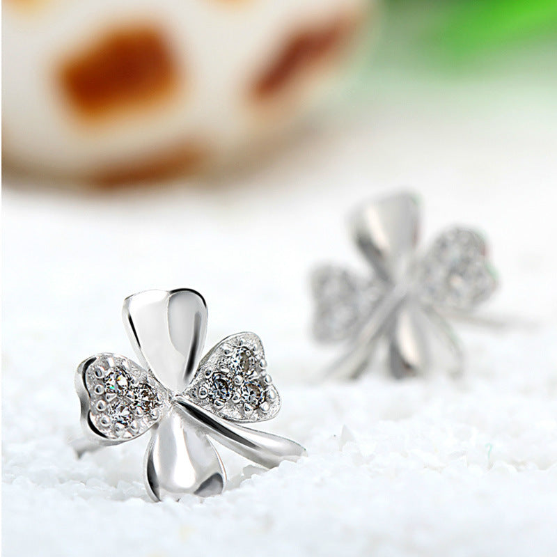 Personalized Lucky Clover Love Silver-Plated Stud Earrings-Jewearrings