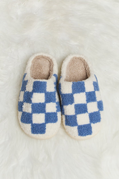 Melody Checkered Print Plush Slide Slippers-Jewearrings