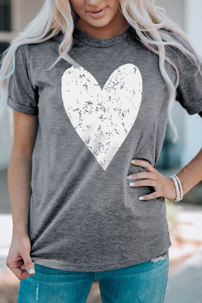 Heart Graphic Cuffed Short Sleeve Tee-Jewearrings