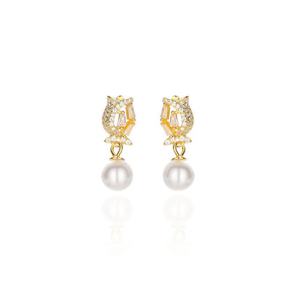 Women's Fashion Tulip Pearl Stud Earrings-Jewearrings