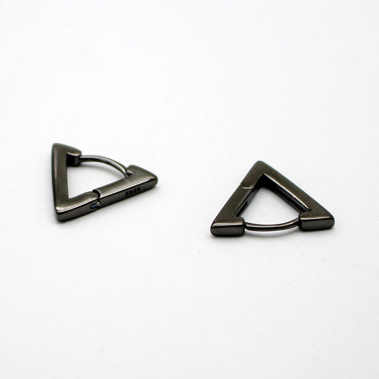 Men's Clip-on Triangle Sterling Silver Earrings-Jewearrings