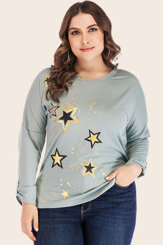 Full Size Star Graphic Slit Dropped Shoulder Top-Jewearrings