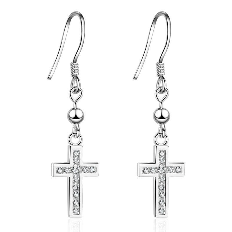 Classic Cross Ear Hook Earrings In Sterling Silver-Jewearrings