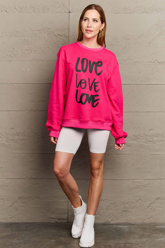 Simply Love Full Size LOVE Round Neck Sweatshirt-Jewearrings