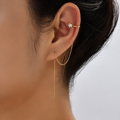 Extra Long Tassel Ear Thread Pentagonal Irregular Geometric Diamond Ear Clip Earrings-Jewearrings