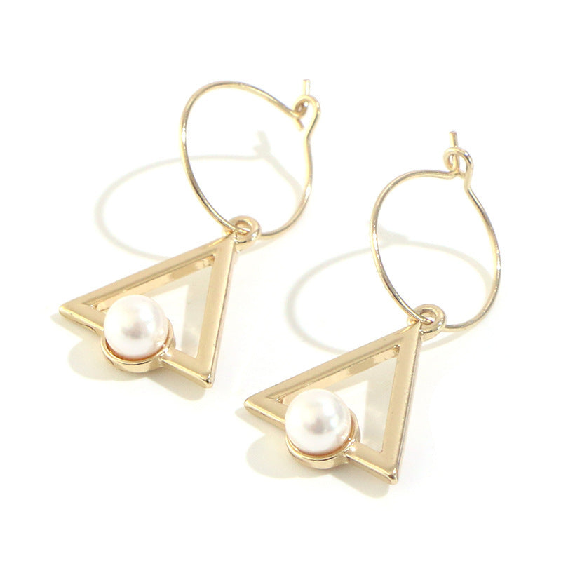 New Fashionista Simple Earrings Cross Triangle Pearl Ear Hooks-Jewearrings