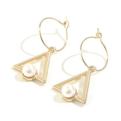 New Fashionista Simple Earrings Cross Triangle Pearl Ear Hooks-Jewearrings