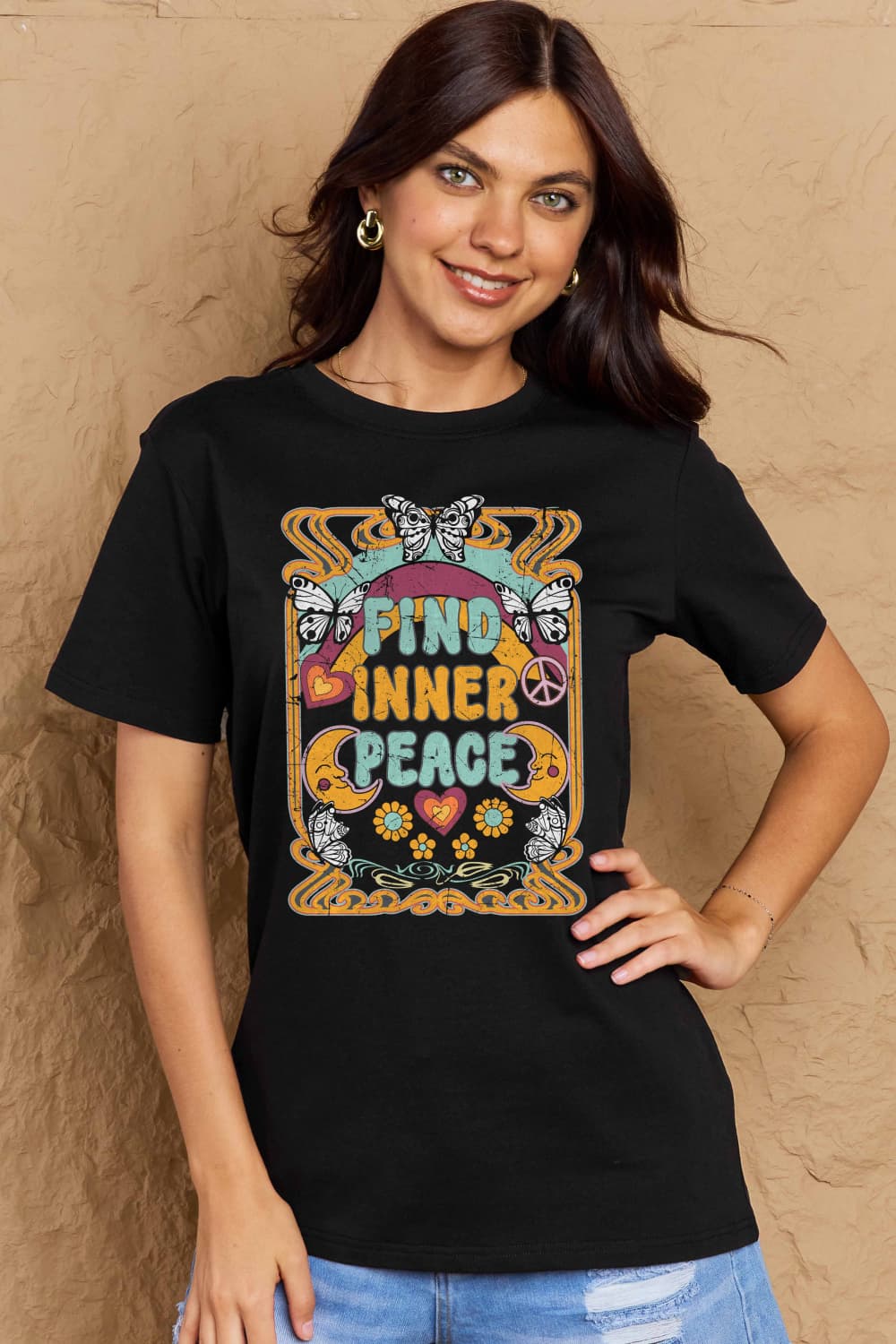 Simply Love Full Size FIND INNER PEACE Graphic Cotton T-Shirt-Jewearrings